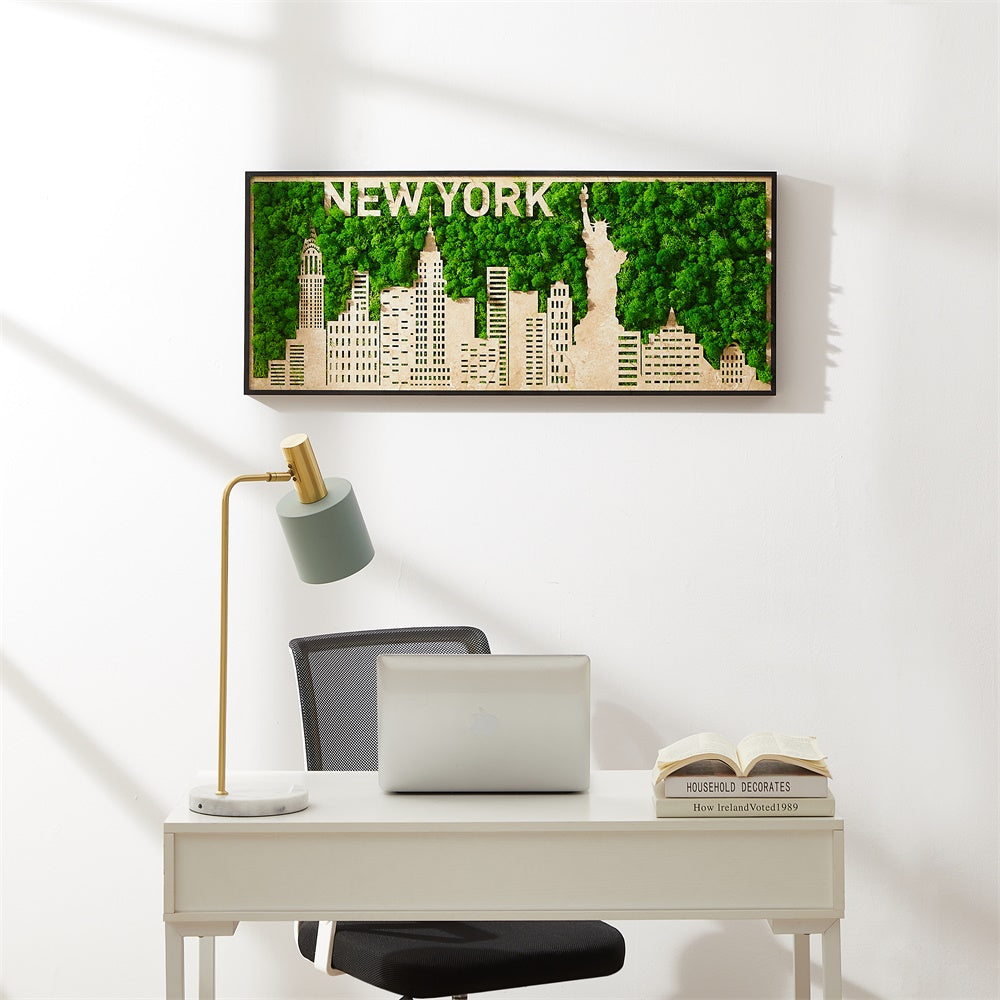 New York 3-D Moss City Silhouette Metal Wall Art