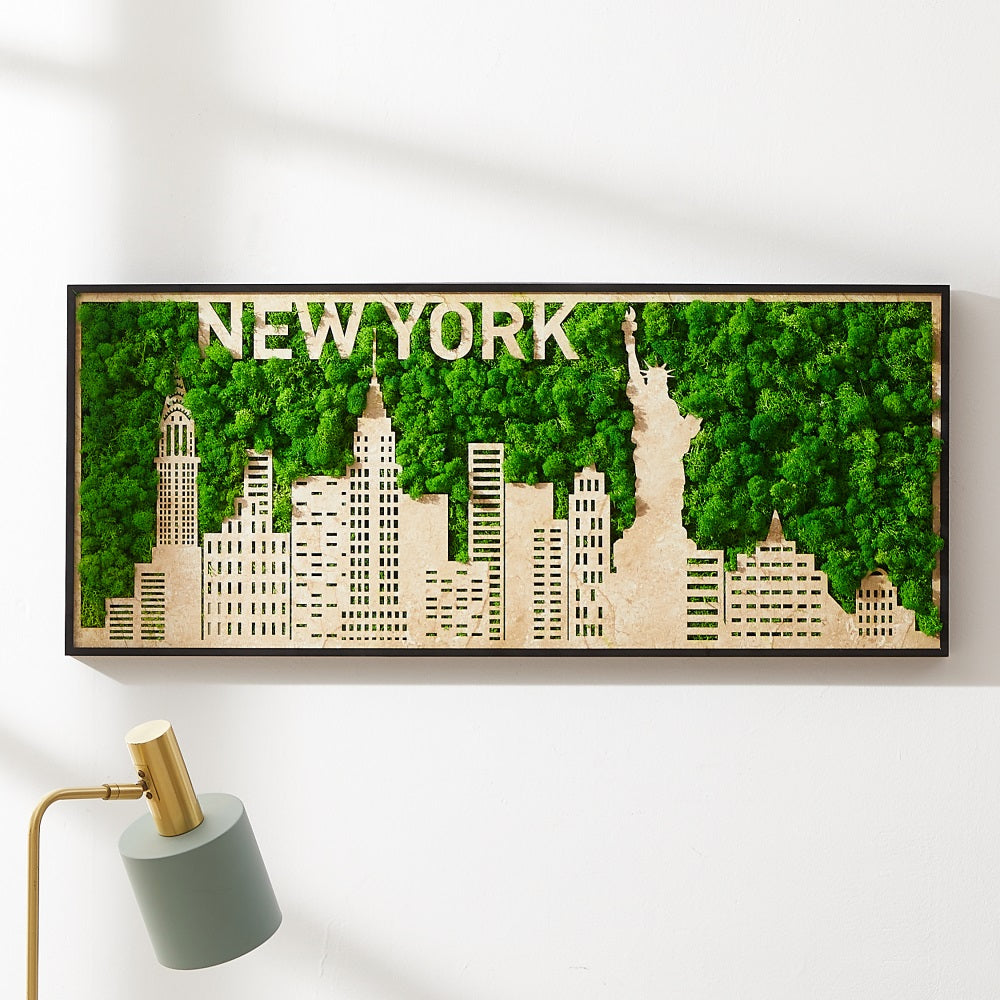 New York 3-D Moss City Silhouette Metal Wall Art