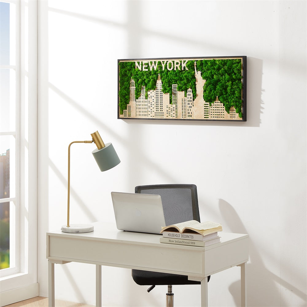 New York 3-D Moss City Silhouette Metal Wall Art