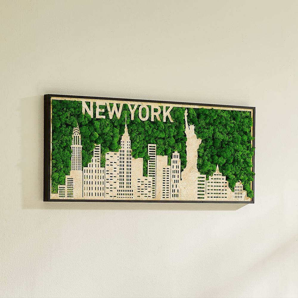 New York 3-D Moss City Silhouette Metal Wall Art