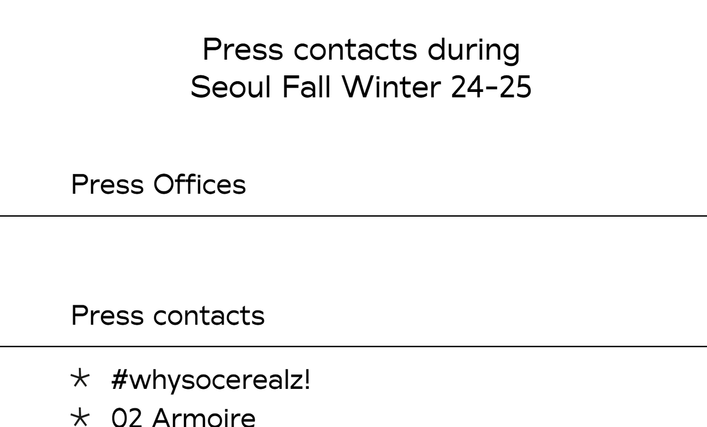 SEOUL FASHION WEEK DESIGNERS EMAIL LIST - CONTACTS FOR ALL SEOUL FASHION WEEK DESIGNERS