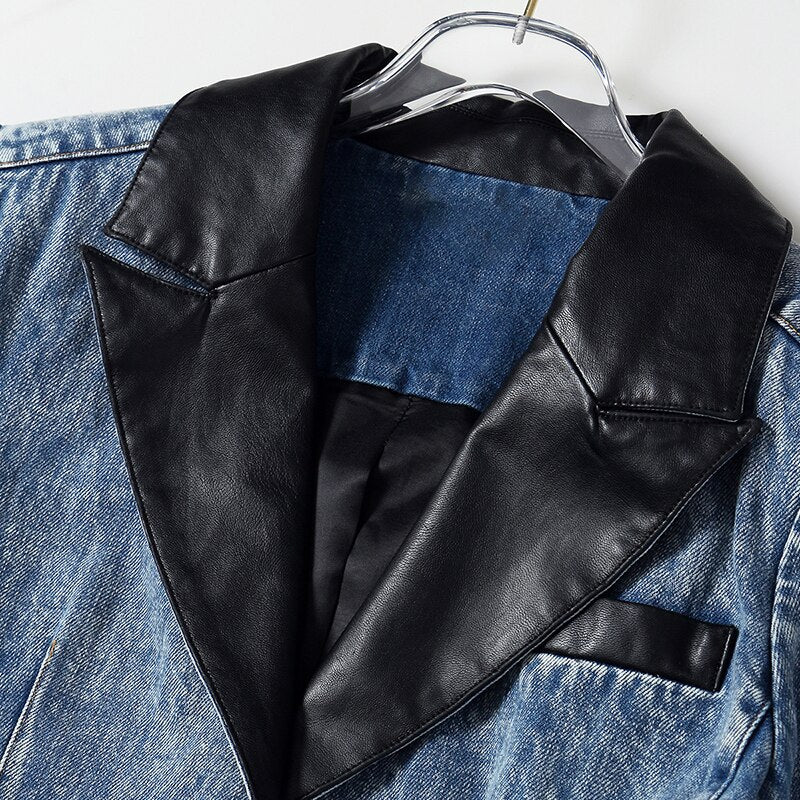 Blogger Favorite Denim Leather Patchwork Blazer