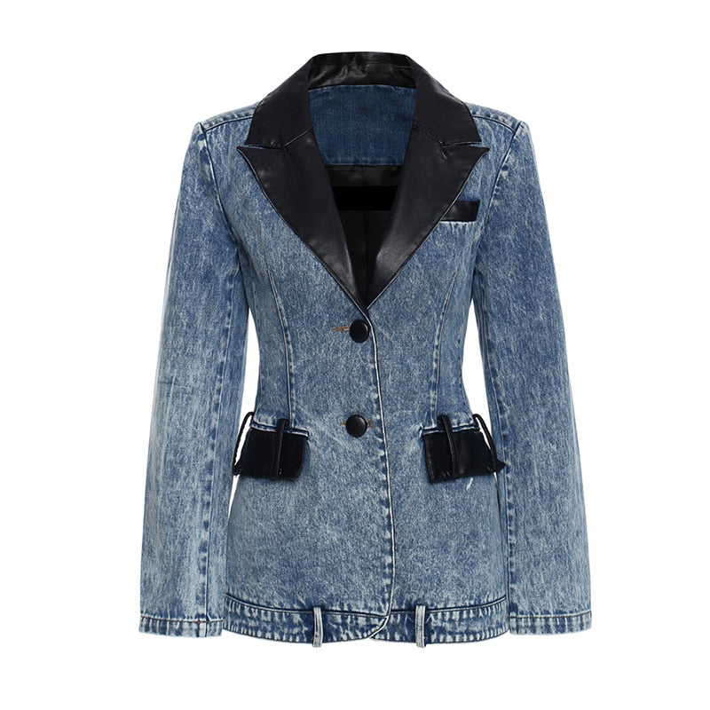 Blogger Favorite Denim Leather Patchwork Blazer